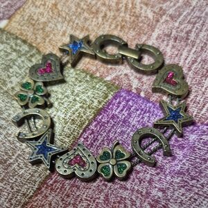 Avon Multicharm Bracelet with Pink, Blue & Green Glitter Accents